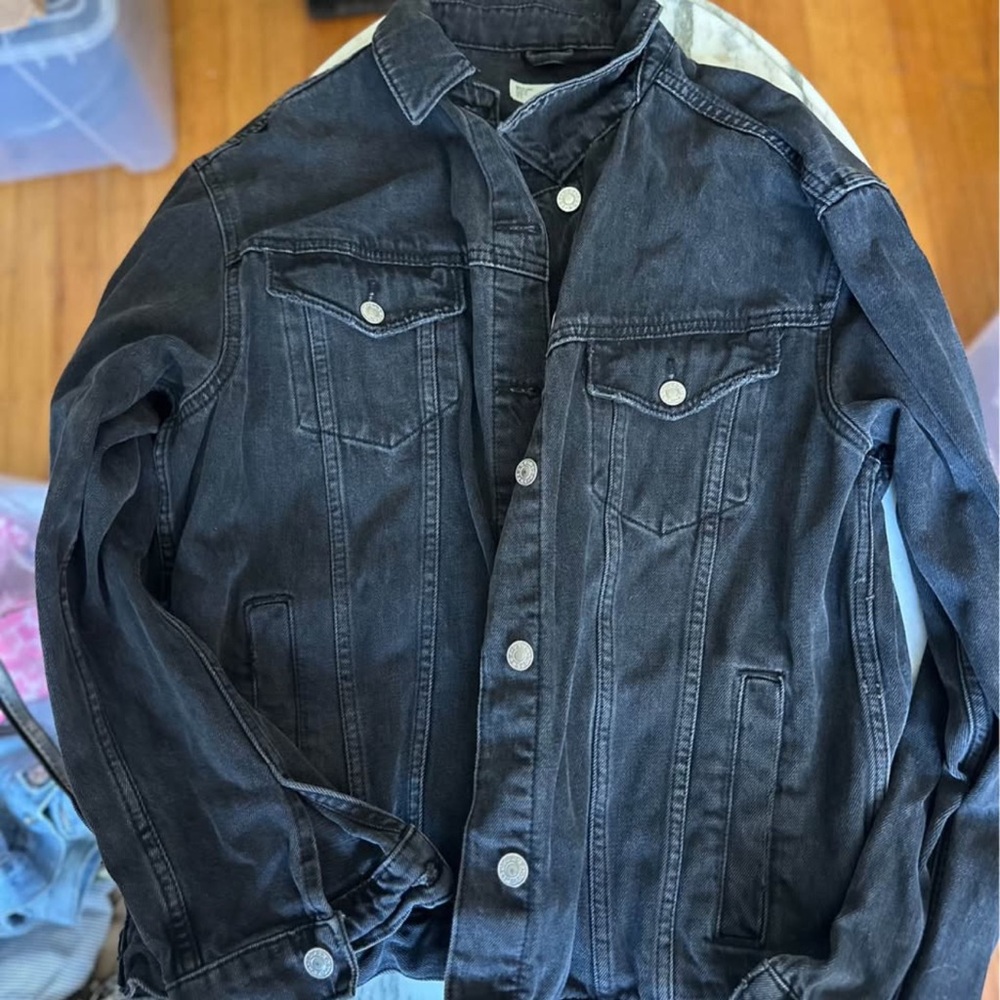 Topshop Charcoal Black Denim Jean Jacket